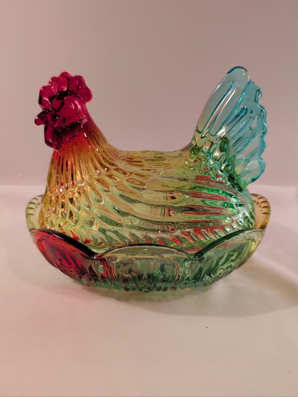 Covered Dish Hen On Nest HON Glass Pastel 8.5" Long x 7.5" Tall HUGE!